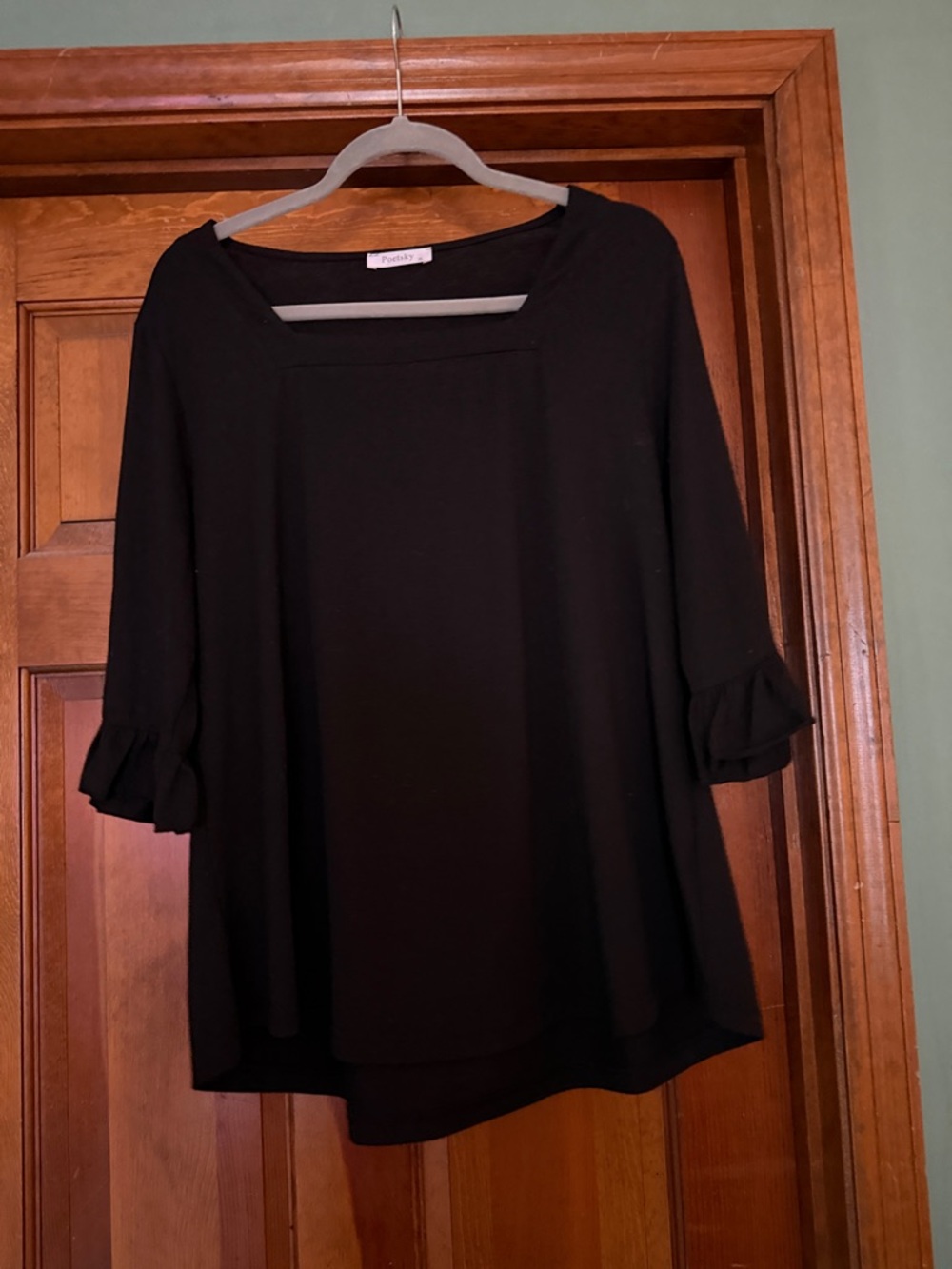 Women’s Black Square Neck Ruffle Sleeve Tunic